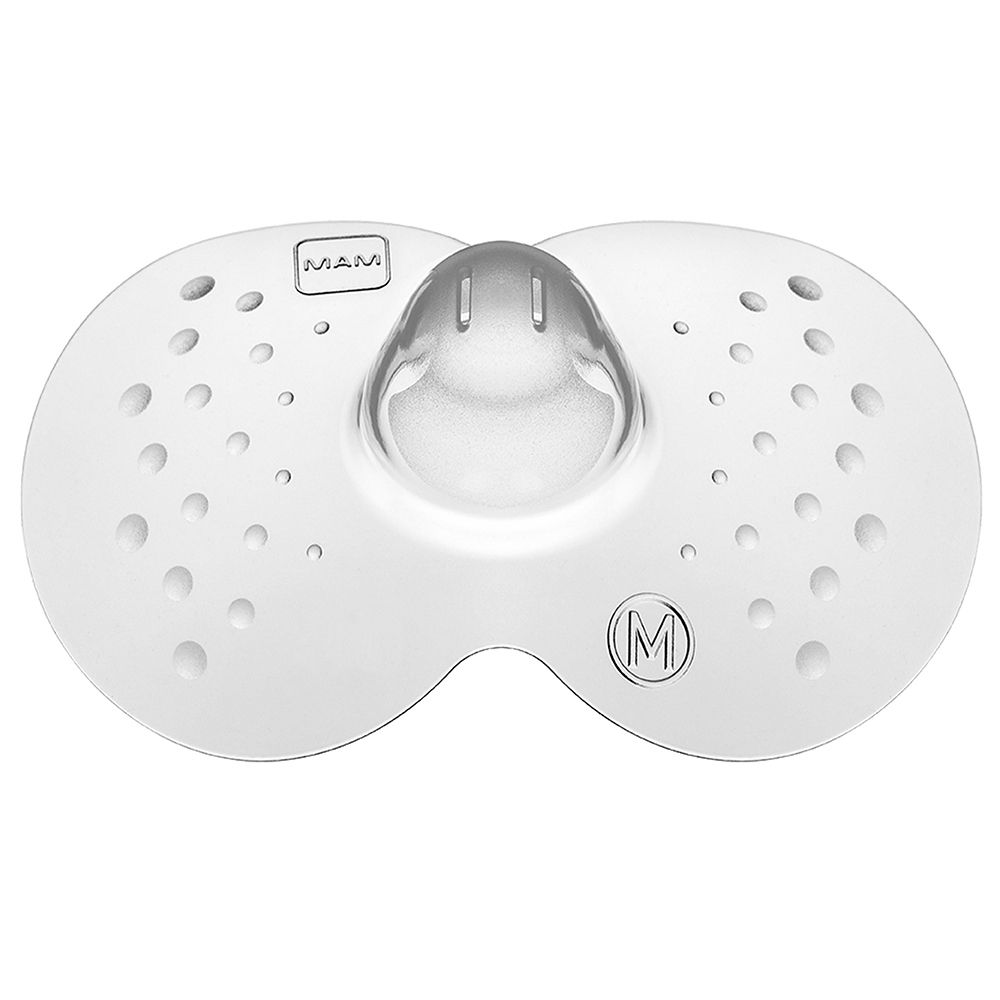 Téterelle MAM transparente Gr. M. Forme ronde avec trous et embout en silicone. Taille M.