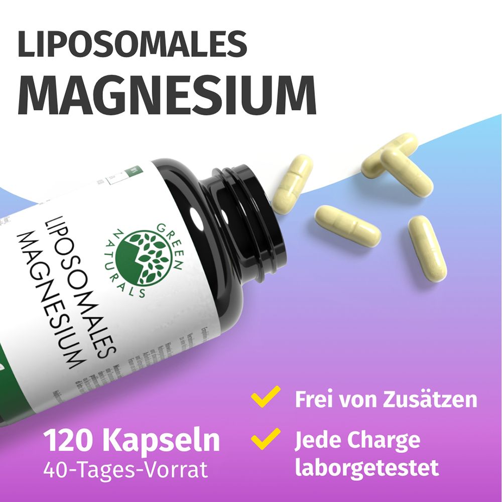Flacon de magnésium liposomale et gélules dispersées. 120 gélules, 40 jours d'approvisionnement.