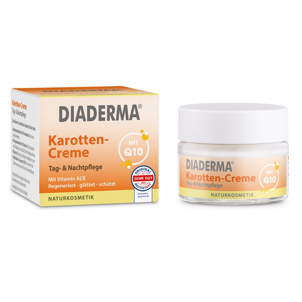 DIADERMA Crème Carotte avec Q10, Soin Jour & Nuit, Cosmétique Naturelle. Comprend pot et boîte.
