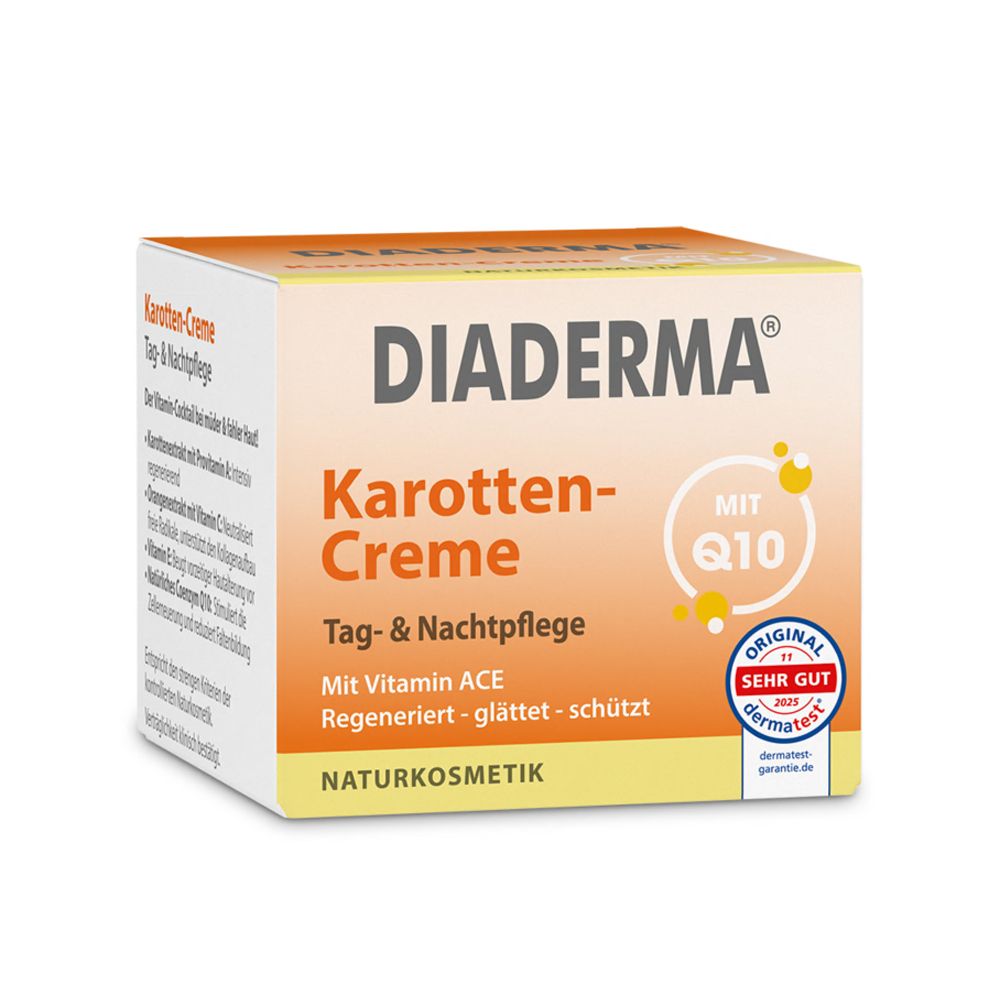 Boîte pour DIADERMA Crème Carotte avec Q10, Soin Jour & Nuit, Cosmétique Naturelle.