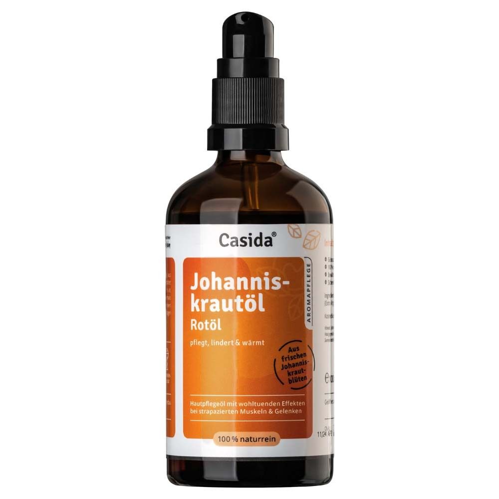 Flacon en verre brun avec pompe noire. Étiquette avec nom du produit et marque Casida®.