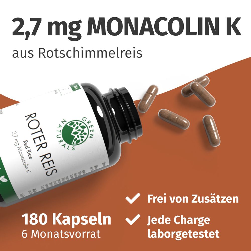 Pot de riz rouge, 180 gélules, approvisionnement de 6 mois. Sans additifs, testé en laboratoire.