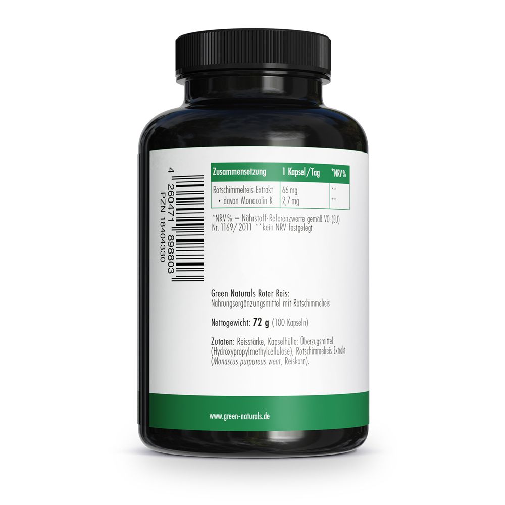 Dos du pot : Composition (Extrait de riz rouge fermenté 66mg, Monacoline K 2,7mg), Poids net 72g.