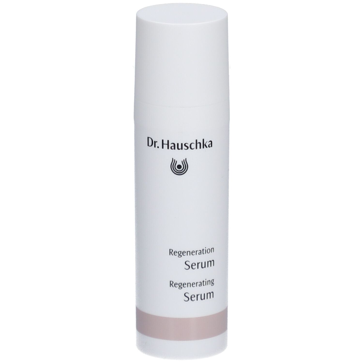 Flacon blanc avec texte Dr. Hauschka et Regeneration Serum. Base rose.