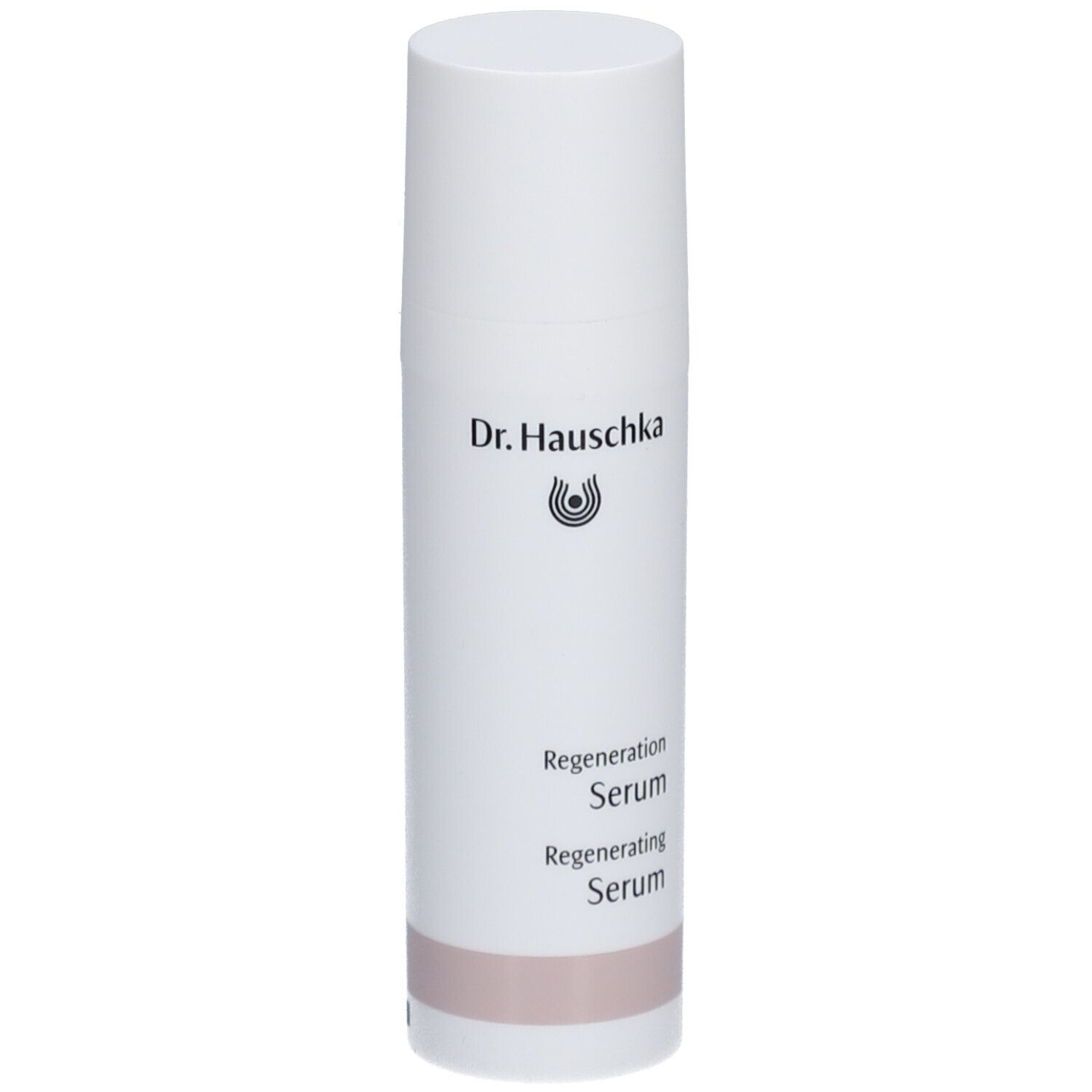 Flacon blanc avec texte Dr. Hauschka et Regeneration Serum. Base rose.