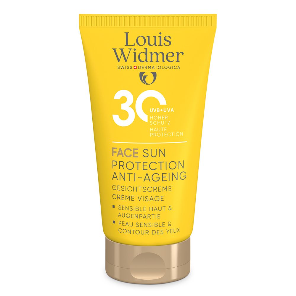 Crème visage Louis Widmer LSF 30, anti-âge, pour peau sensible et contour des yeux.