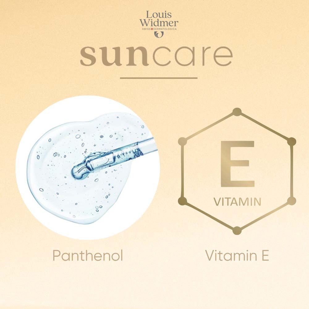 Goutte de liquide avec pipette. Texte: Panthénol, Vitamine E.