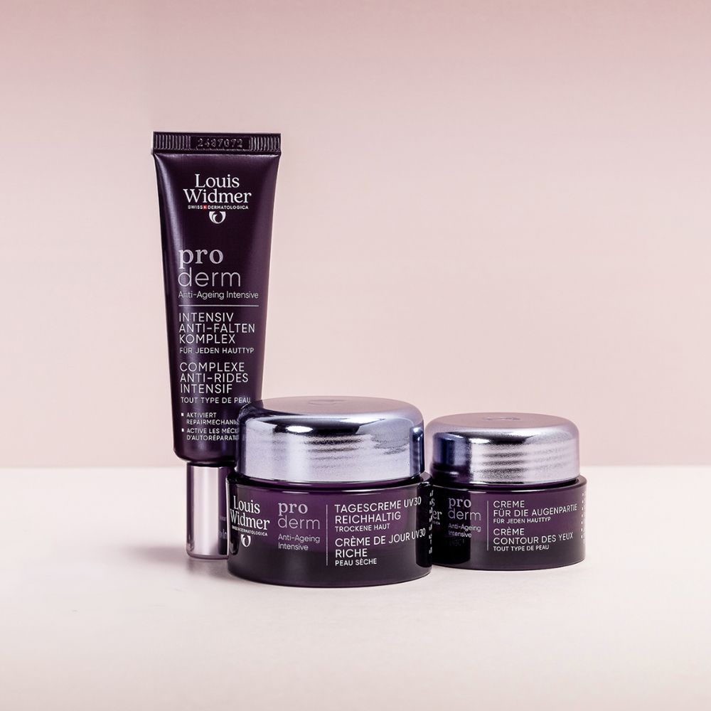 Louis Widmer pro derm Soin Intensif Anti-Âge: Crème de nuit, crème de jour et contour des yeux.