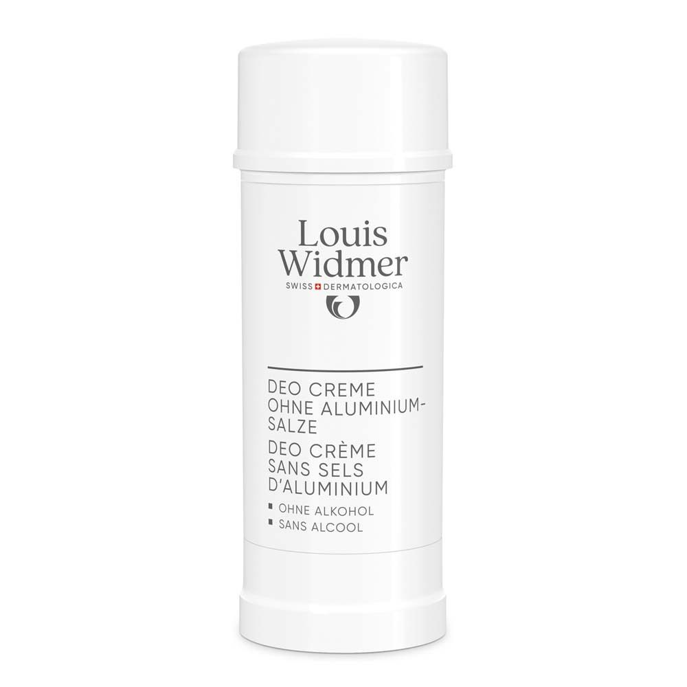 Déodorant crème blanc. Inscription: Louis Widmer, sans sels d'aluminium. Sans alcool.