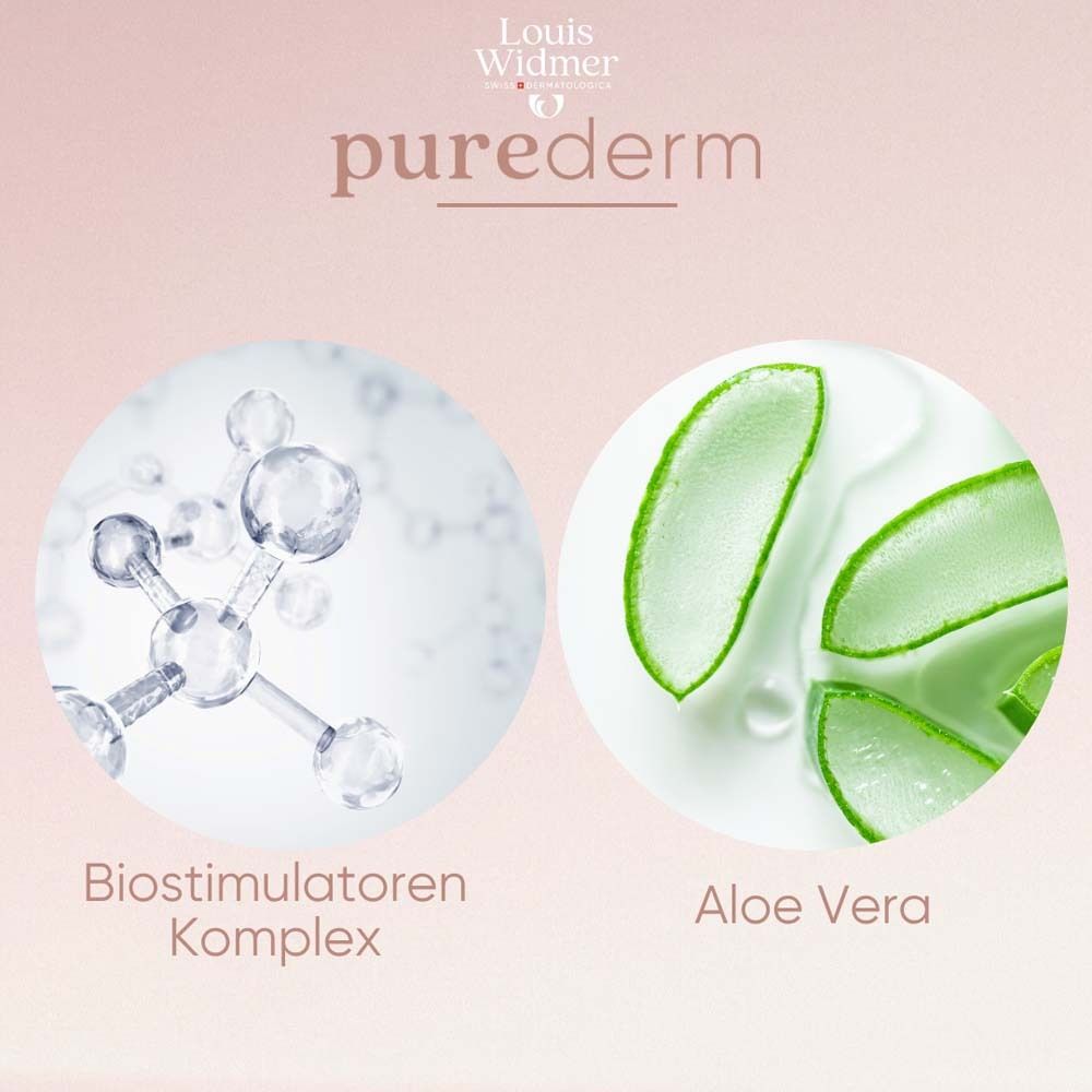 Illustrations circulaires. Gauche : Structure moléculaire. Droite : Feuilles d'aloe vera. Texte : Complexe biostimulateurs, Aloe Vera.