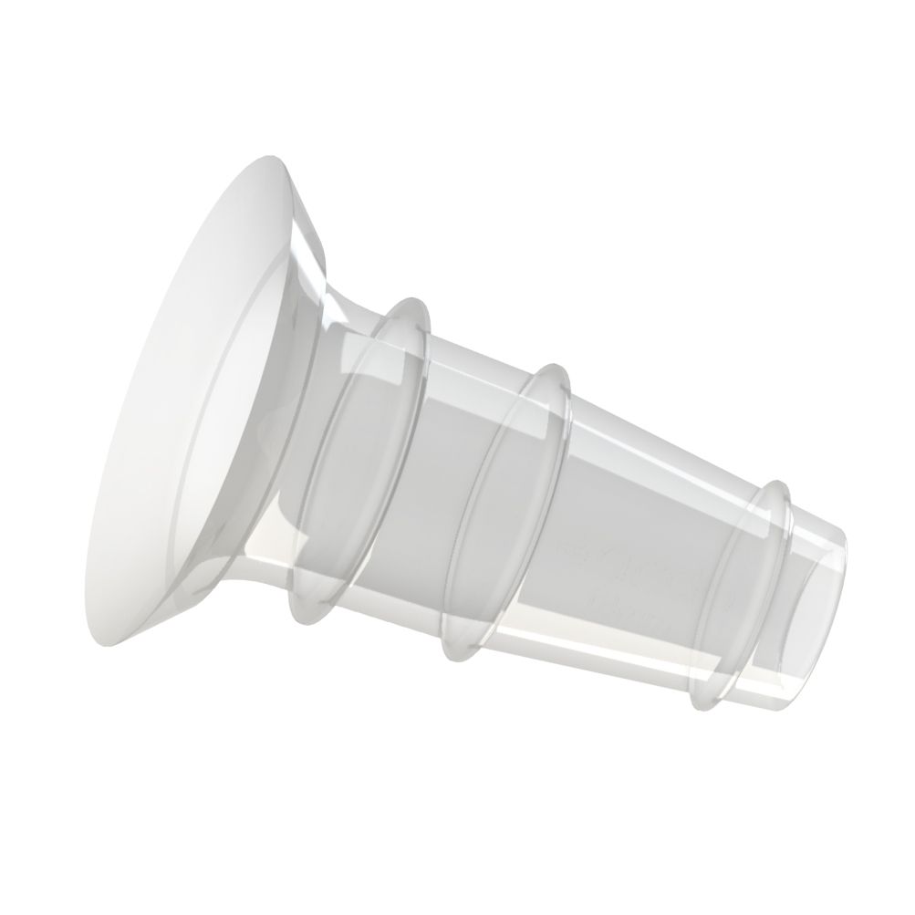 Téterelle en silicone transparent. Forme conique avec surface cannelée. Pour tire-lait.