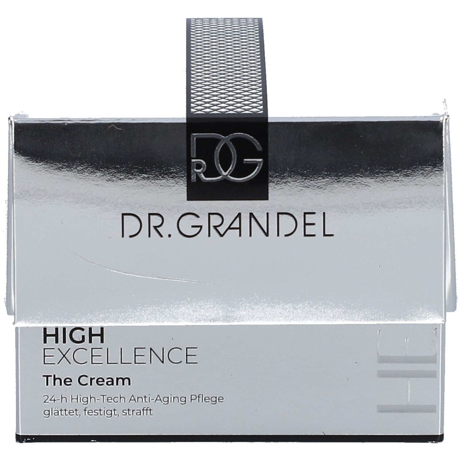 Boîte avec "DR. GRANDEL HIGH EXCELLENCE The Cream". Logo et noms de produits visibles.