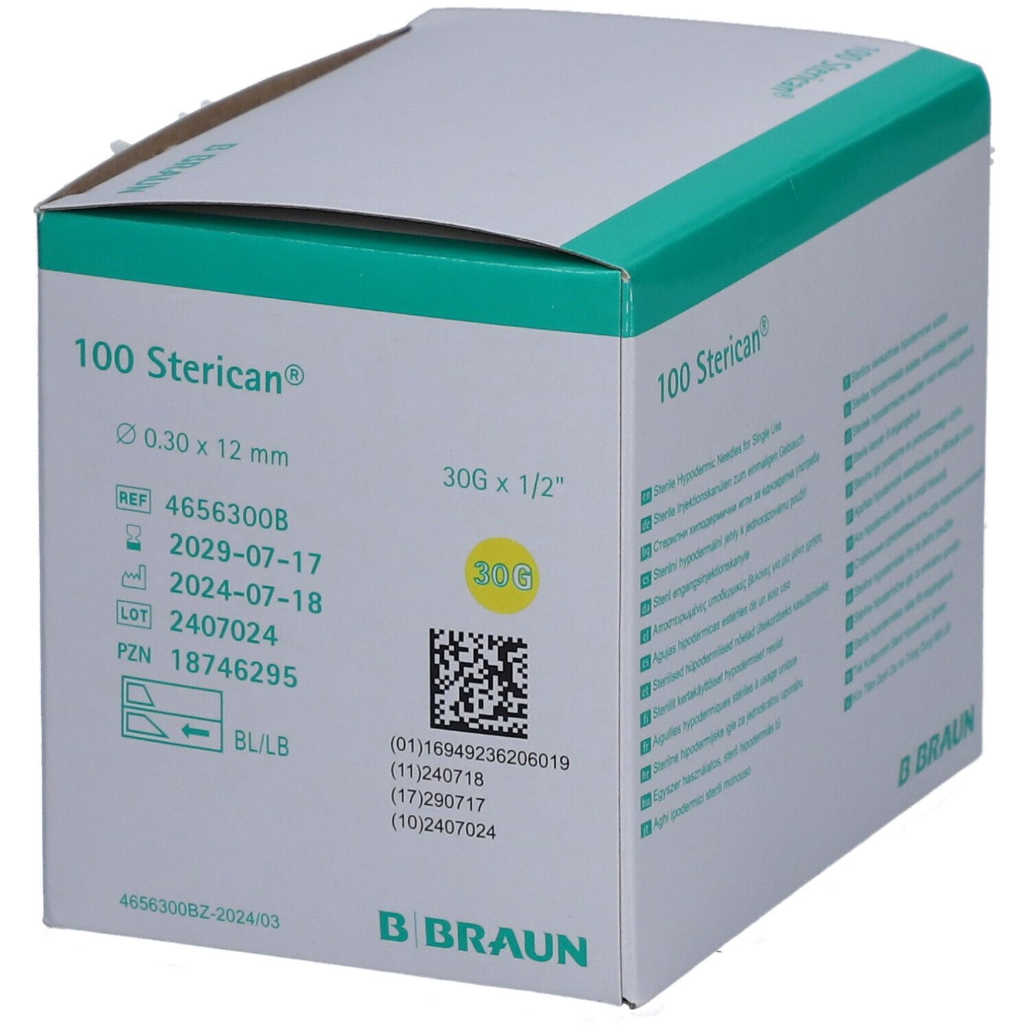 B. Braun Sterican 100 aiguilles, 0.55 x 25 mm, 24G.