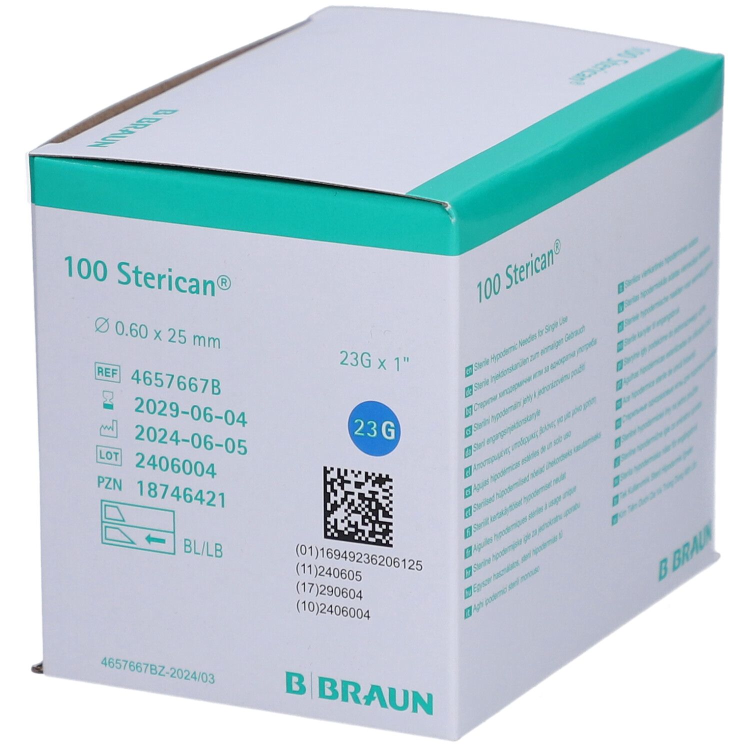 Boîte de 100 aiguilles Sterican à usage unique, 0,40 x 20 mm.