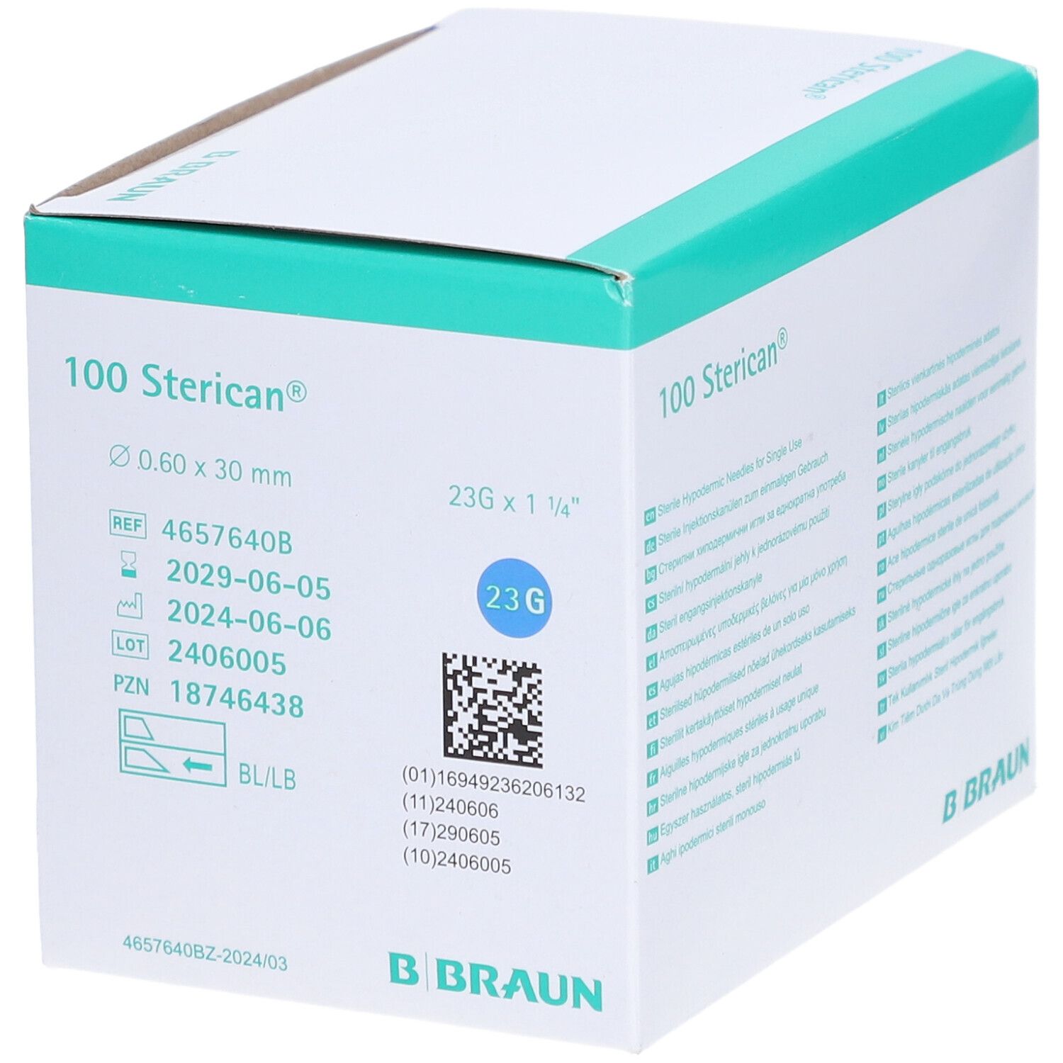 Boîte de 100 aiguilles Sterican à usage unique, 0,40 x 20 mm, 27G.