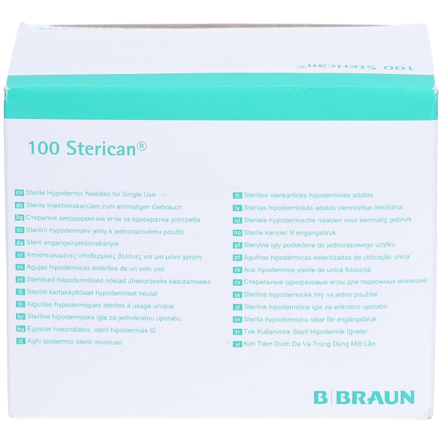 B. Braun Sterican 100 aiguilles d'injection stériles à usage unique, 0,40 x 25 mm, 27G x 1 pouce. Marquage CE et symbole MD.