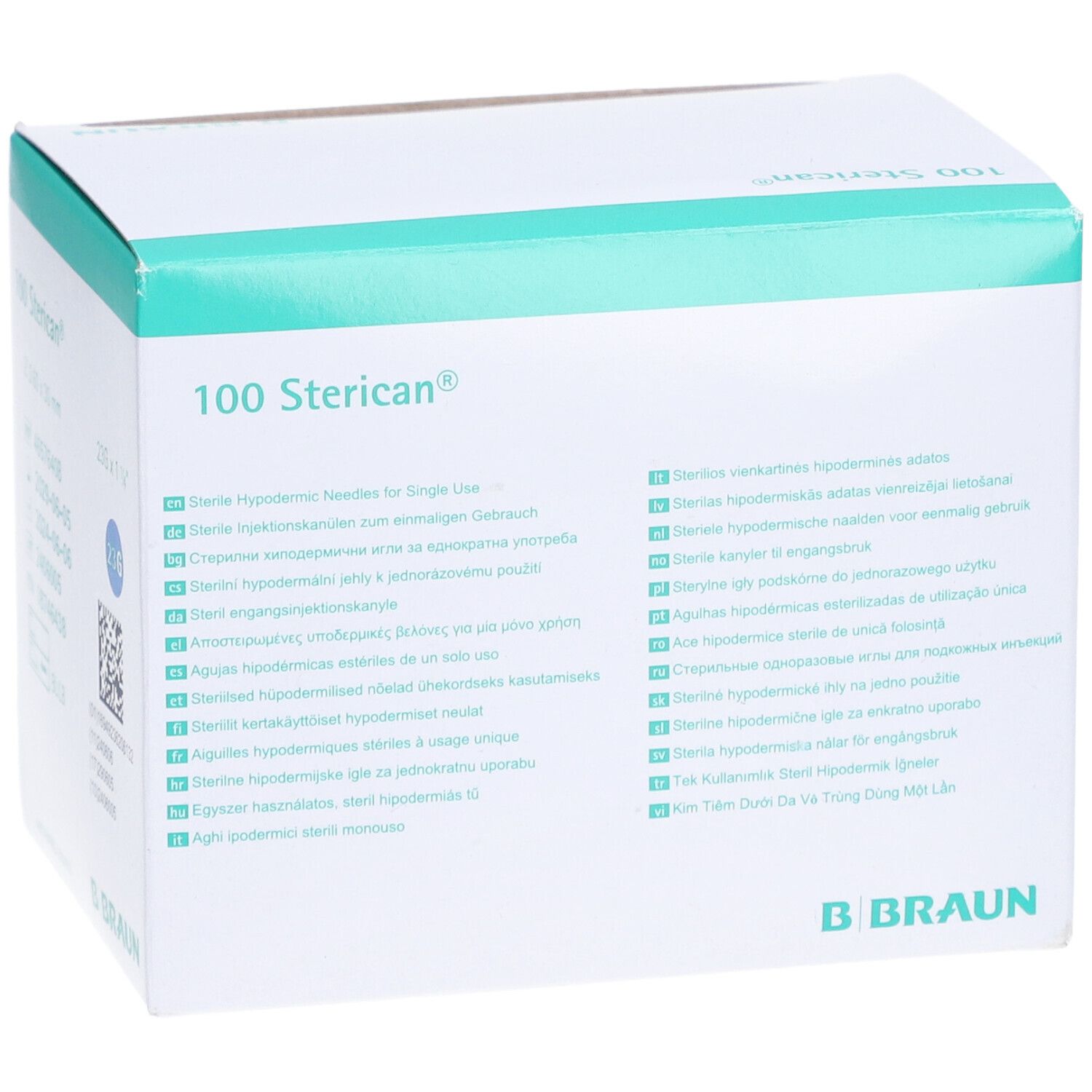 B. Braun Sterican 100 aiguilles d'injection stériles à usage unique, 0,40 x 25 mm, 27G x 1 pouce. Marquage CE et symbole MD.