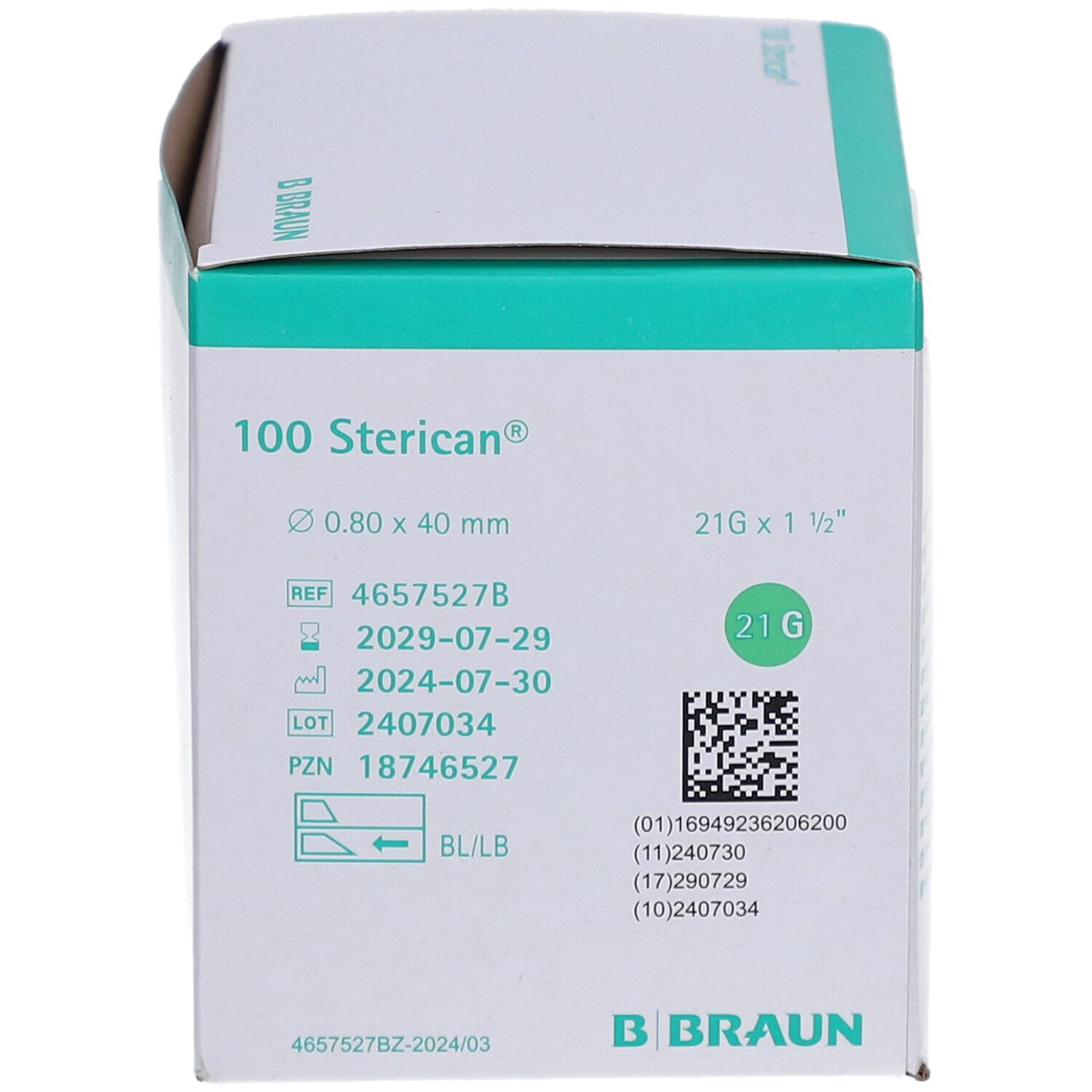 B. Braun Sterican 100 aiguilles jetables, 0.80 x 40 mm, 21G.