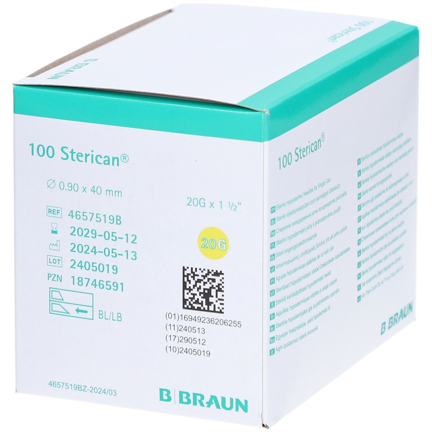 Aiguilles stériles B. Braun Sterican à usage unique, 0.90 x 40 mm, 20G x 1½ pouce, 100 pièces.