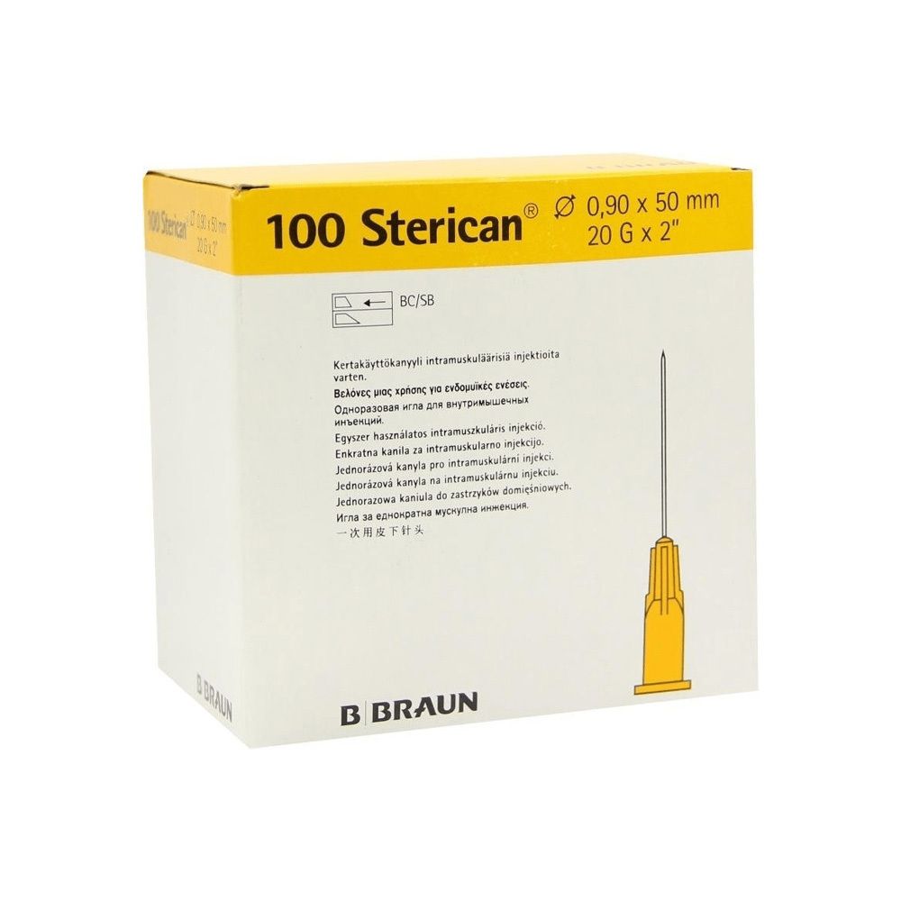 Boîte de 100 aiguilles Sterican à usage unique, 0,90 x 50 mm, 20G x 2 pouces.