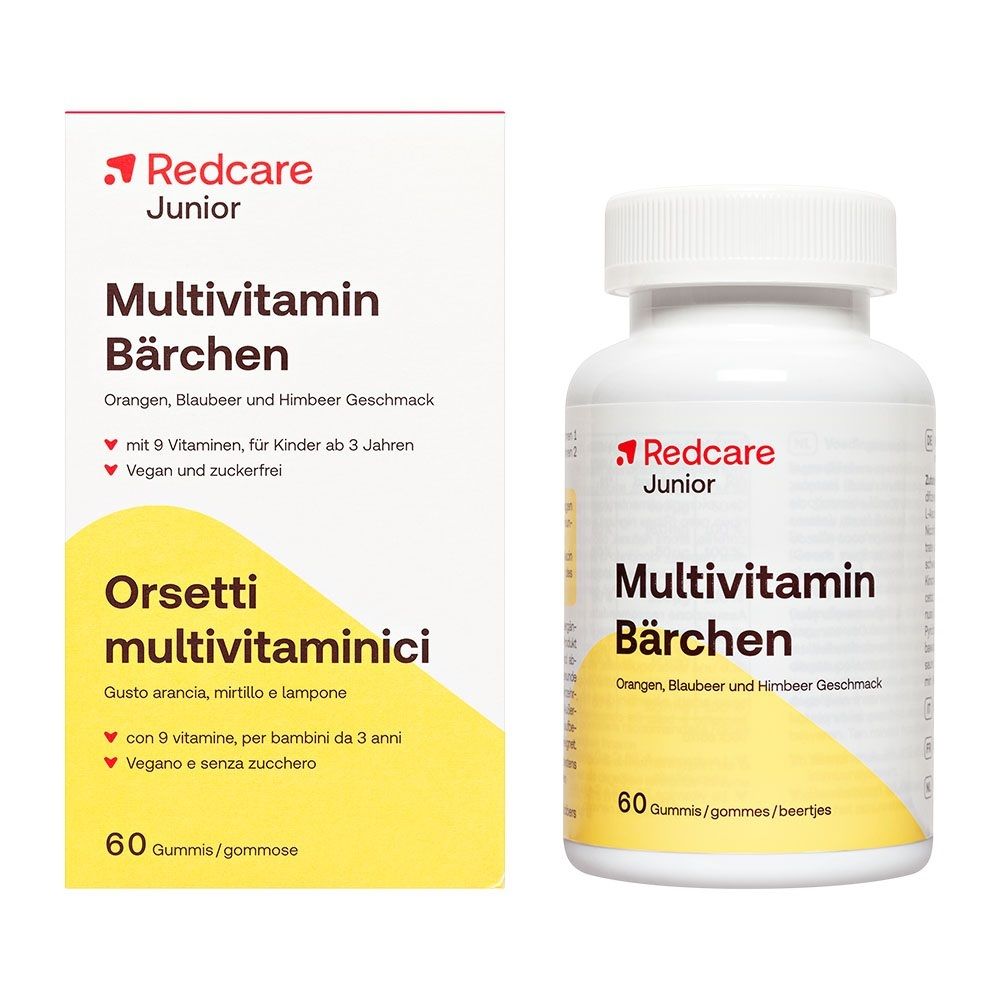Boîte et bouteille Redcare Junior Multivitamin Bärchen, 60 oursons.