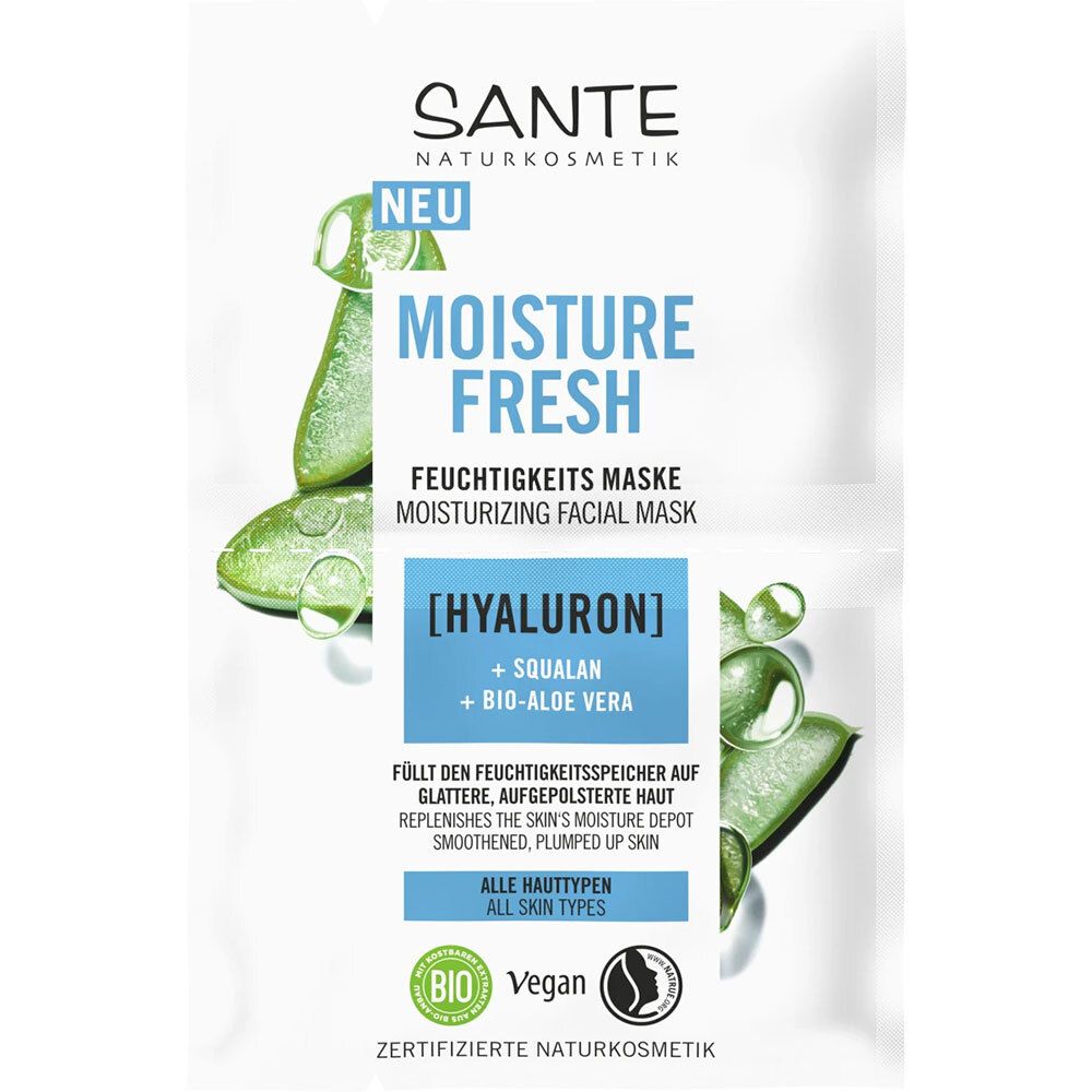 Masque hydratant avec hyaluron. Emballage blanc avec nom du produit et ingrédients. Illustration d'aloe vera.