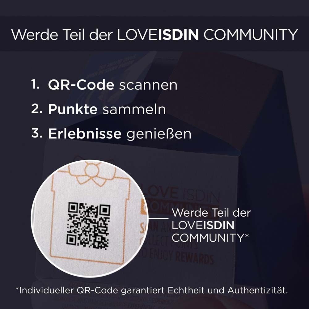 Code QR sur un emballage. Texte : Rejoignez la communauté LOVEISDIN.