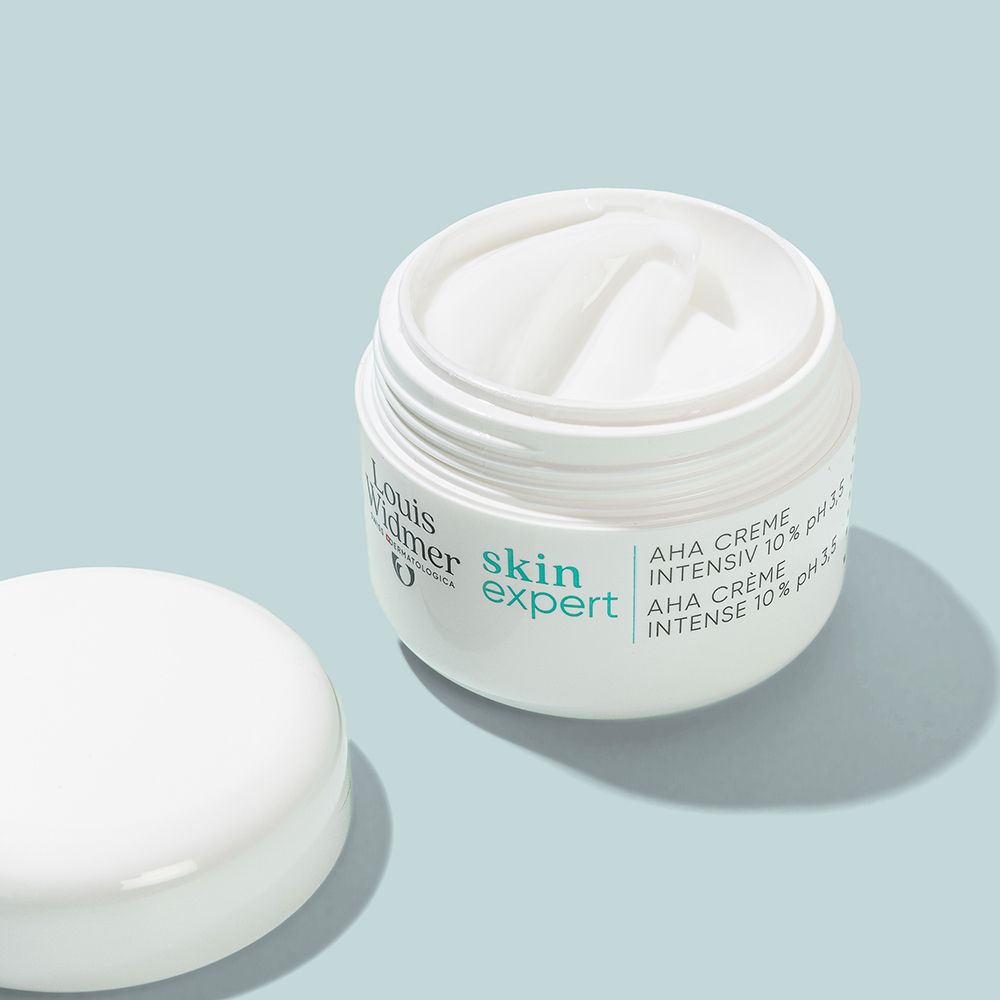Louis Widmer skin expert Crème AHA Intensive 10% pH 3,5 ouverte.