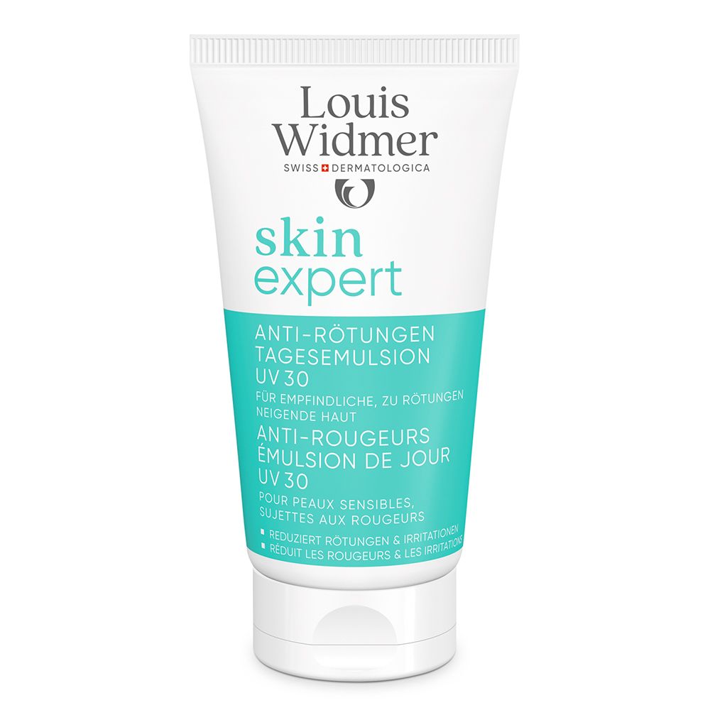 Louis Widmer Skin Expert Émulsion Jour Anti-Rougeurs UV 30, tube.