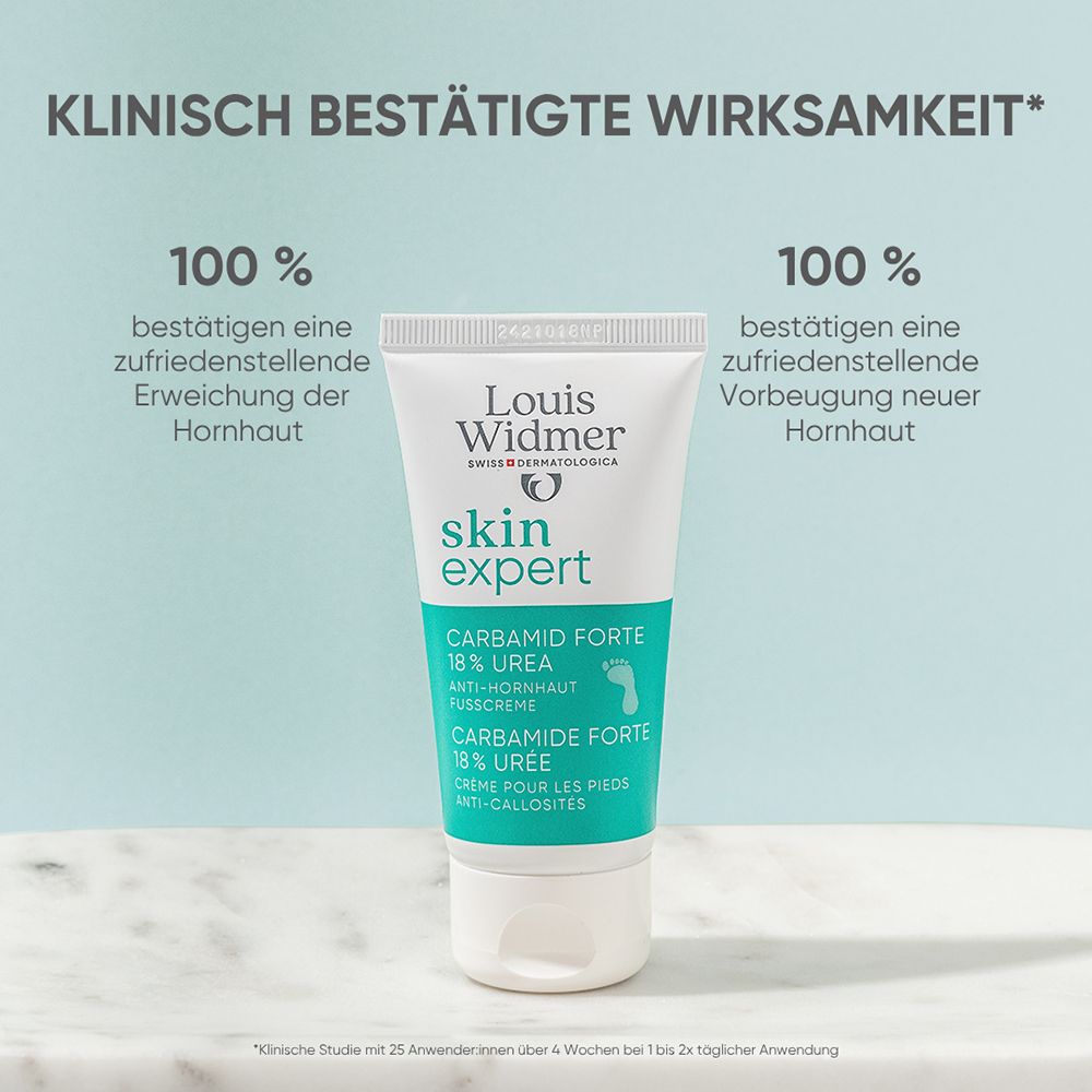 Crème pieds Louis Widmer Skin Expert 18% Urée, efficacité cliniquement prouvée.