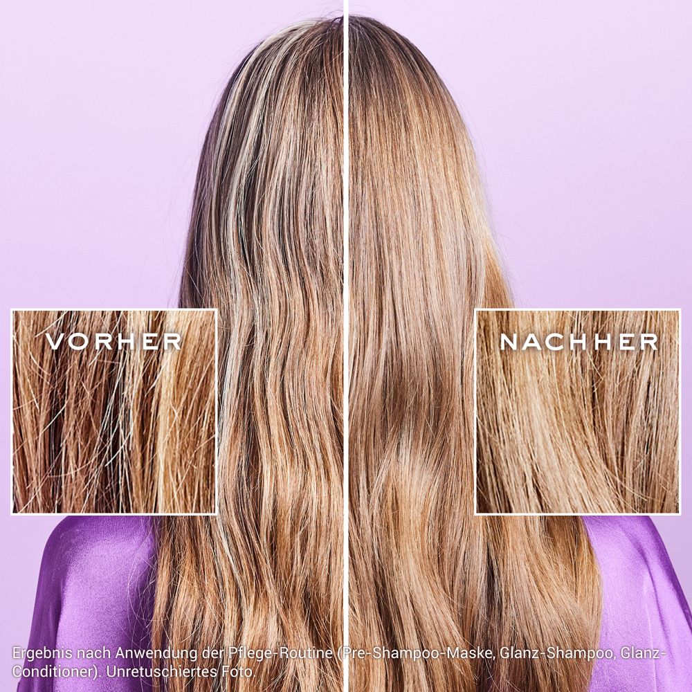 Comparaison avant-après : cheveux avant et après l'utilisation du shampooing.