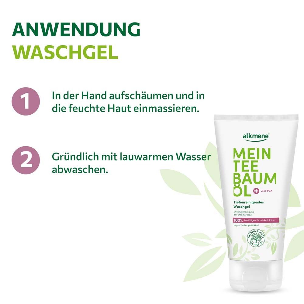 Application gel lavant: 1. Faire mousser et masser. 2. Rincer à l'eau tiède. Tube en arrière-plan.