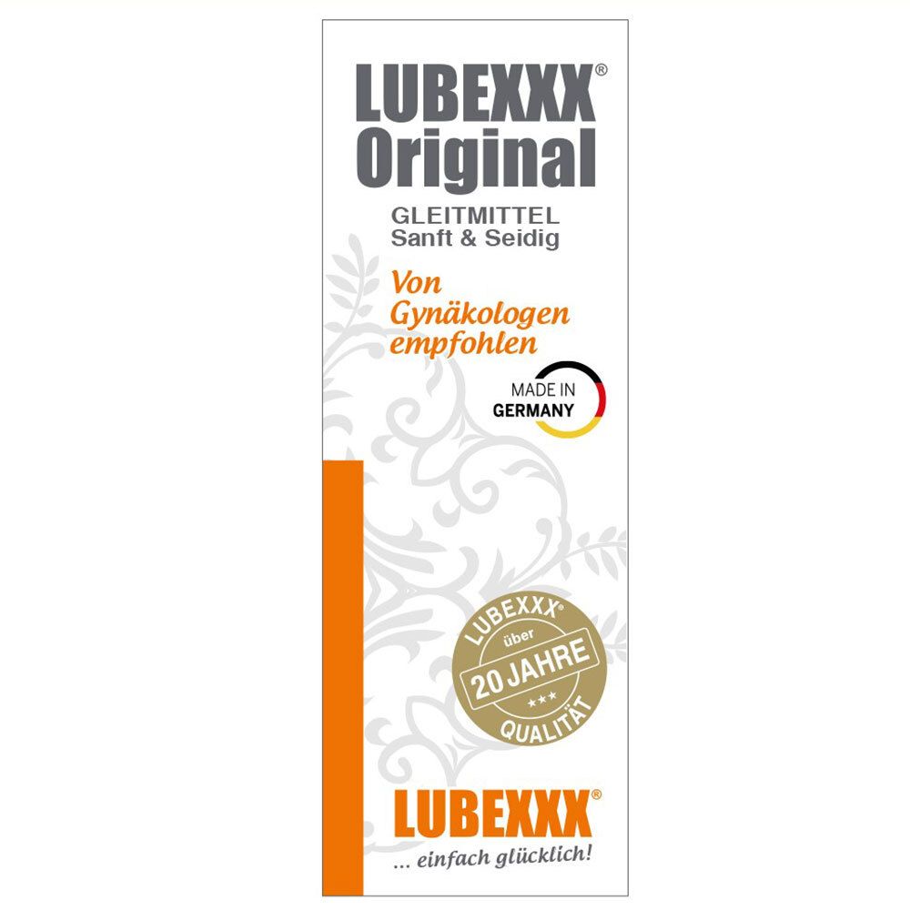 Boîte de LUBEXXX® Original. Blanc, texte, logo, Made in Germany.