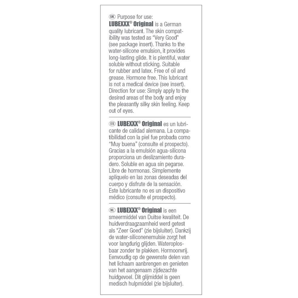 Texte sur fond blanc. Informations sur LUBEXXX® Original.