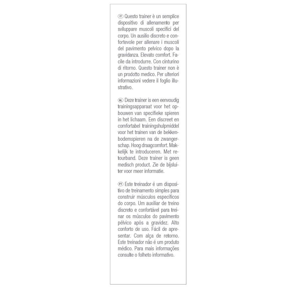 Texte sur fond blanc. Informations sur le produit et son utilisation en allemand, italien, espagnol et néerlandais.