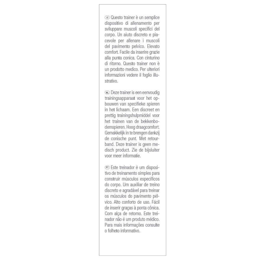 Texte sur l'emballage en allemand, italien, néerlandais et espagnol. Description du produit et de son utilisation.