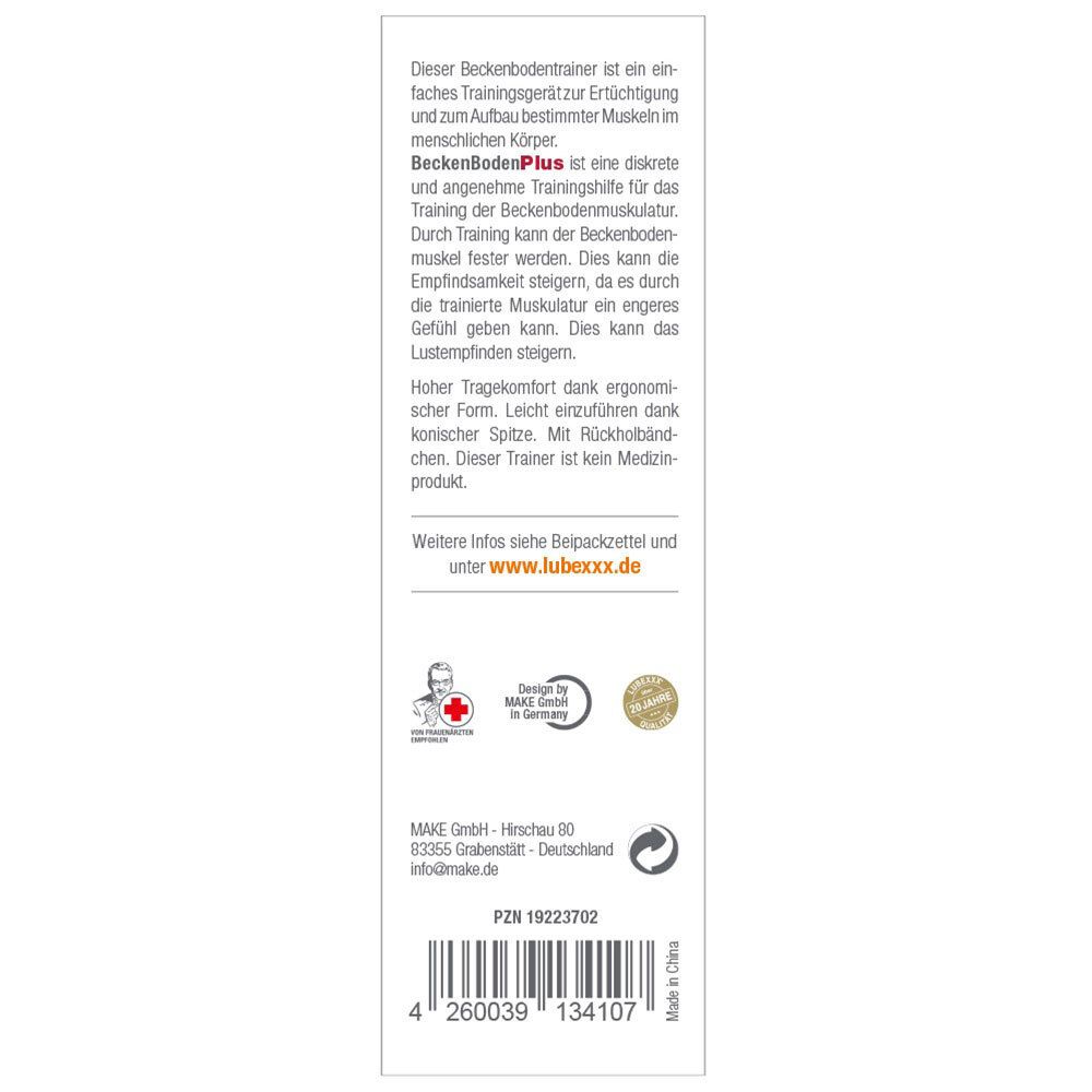 Dos de l'emballage. Texte en allemand. Contient des informations sur le produit, le fabricant et les labels de qualité.