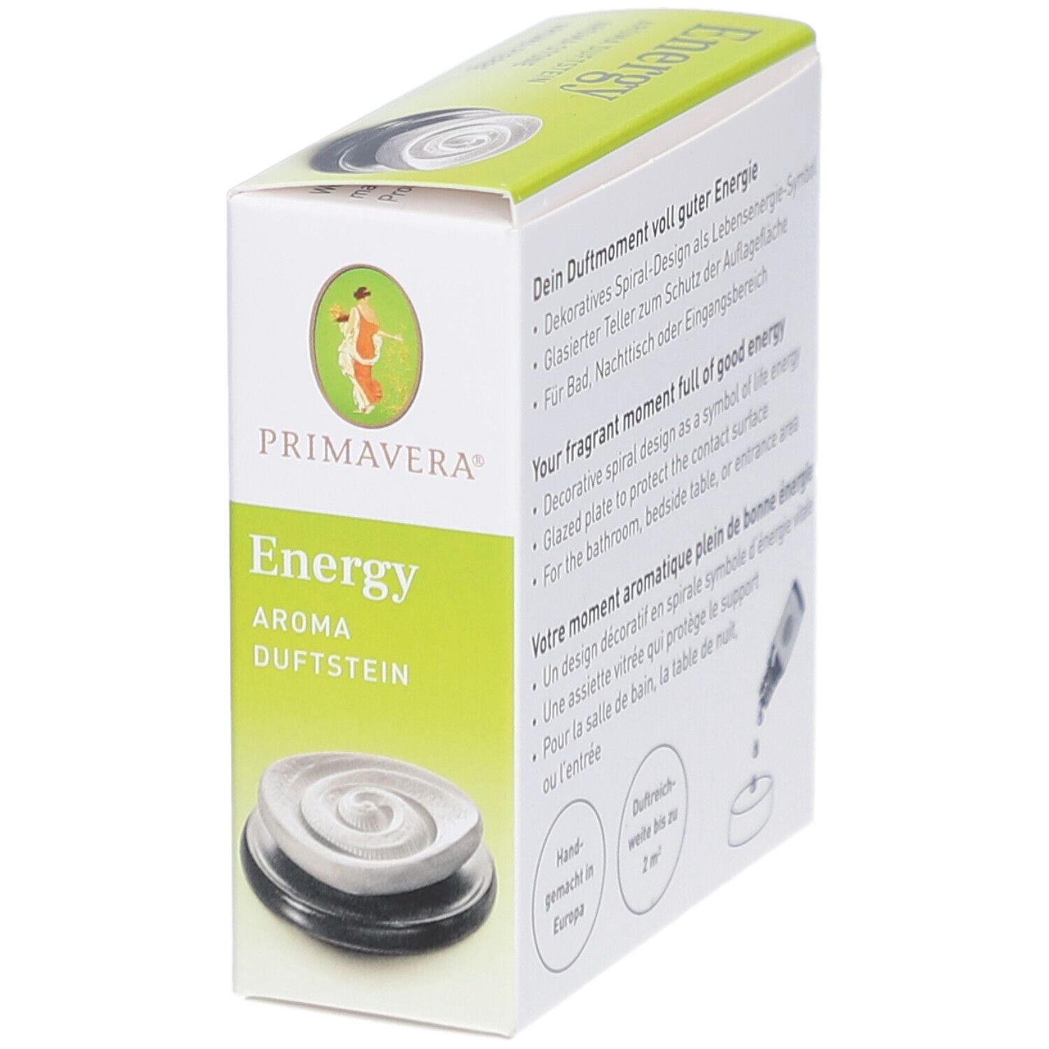 Boîte Primavera® Aroma Duftstein Energy. Vue de côté. Texte : Energy, Aroma Duftstein. Image du produit.