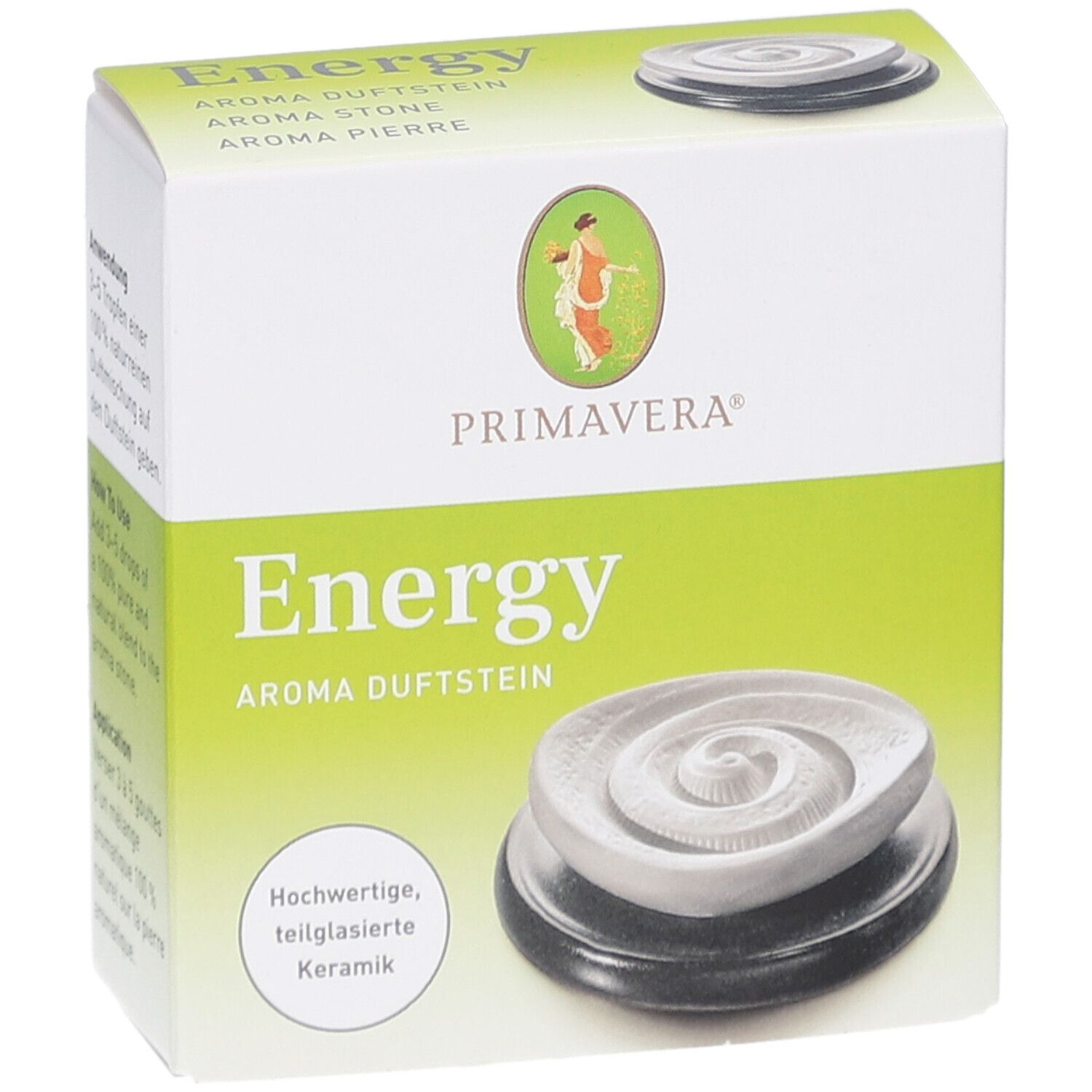 Boîte Primavera® Aroma Duftstein Energy. Vue de face. Texte : Energy, Aroma Duftstein. Image du produit.
