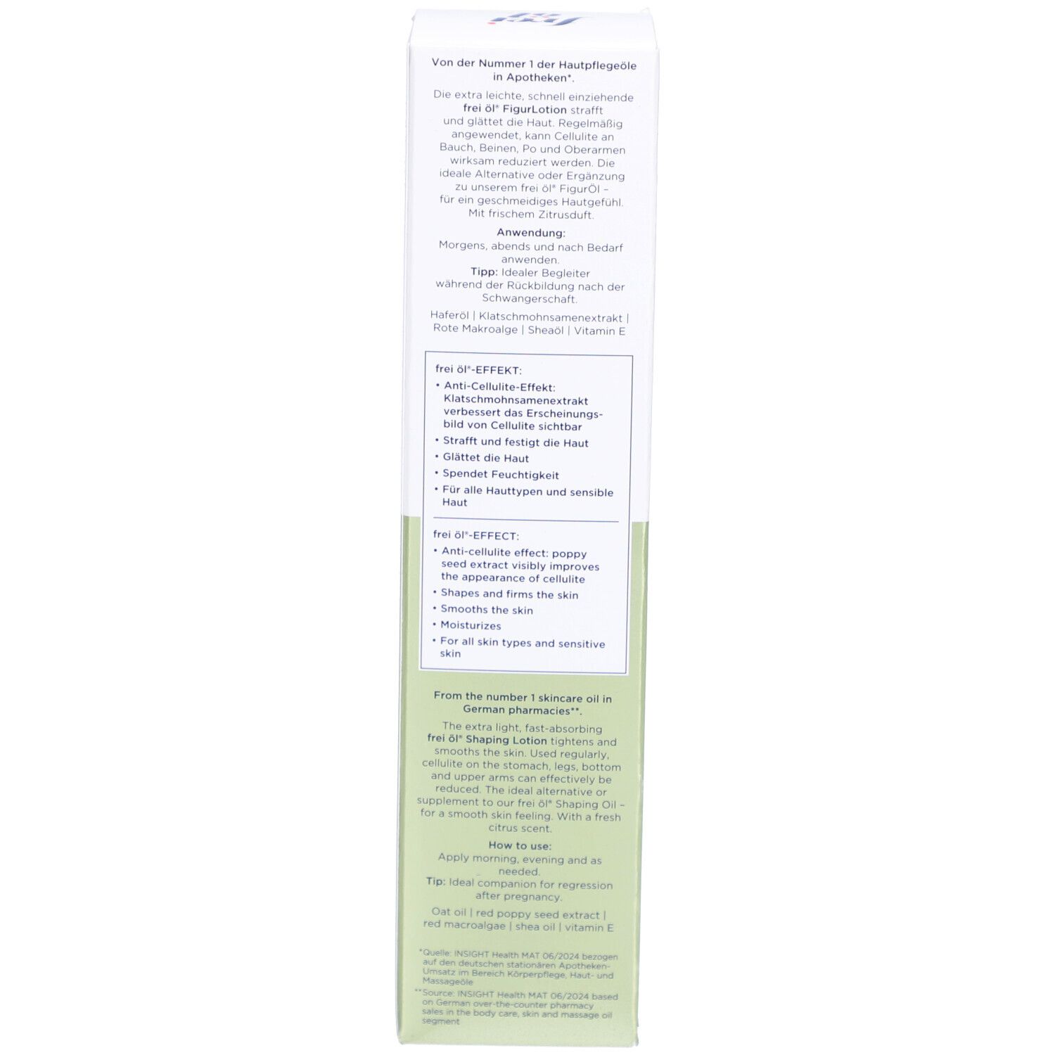 Boîte avec texte. Description de l'utilisation et des ingrédients. Vert et blanc.