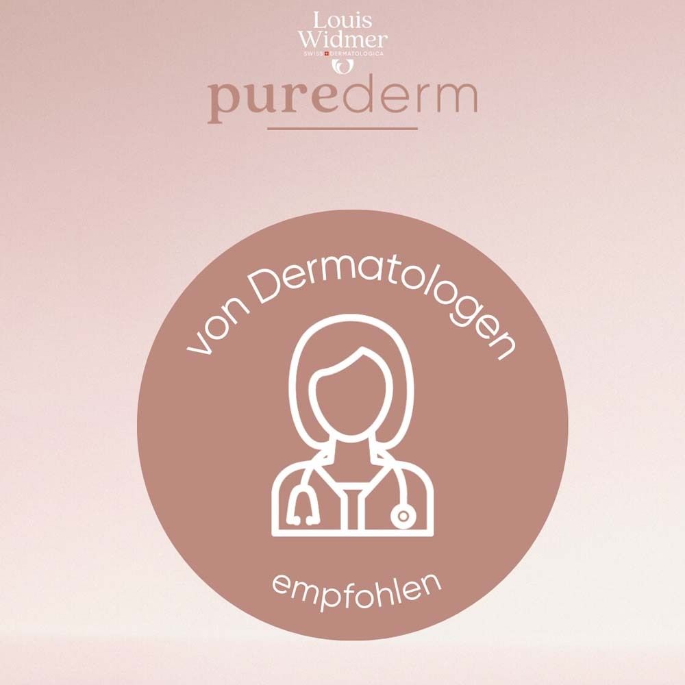 Autocollant rond avec symbole de médecin. Texte: recommandé par les dermatologues.