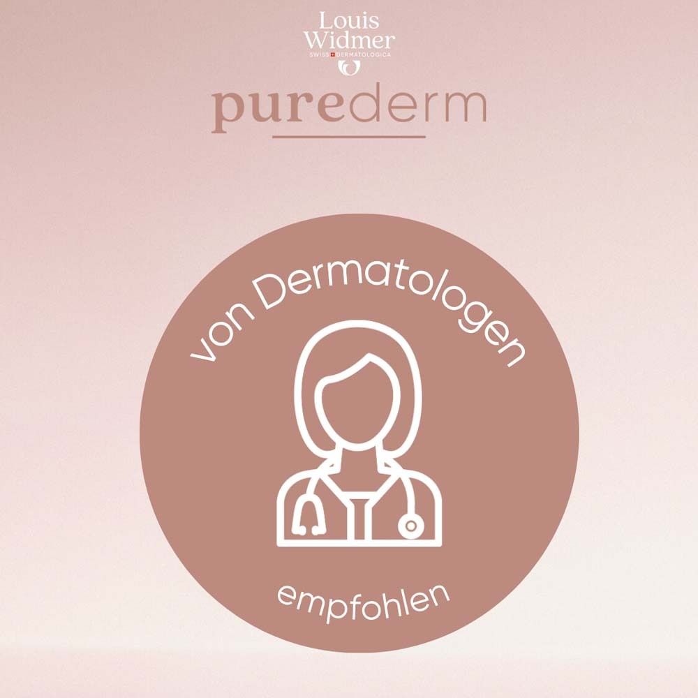 Logo: recommandé par les dermatologues. Logo: pure derm.