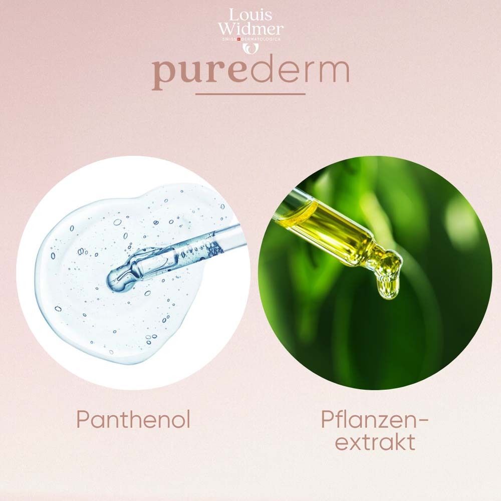 Deux gouttes : Panthénol et extrait végétal. Pipettes. Fond : rose.