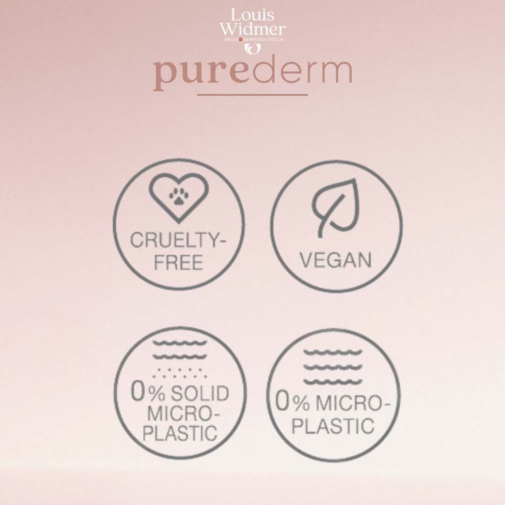Symboles: Sans cruauté, Vegan, 0% microplastiques, 0% microparticules solides.