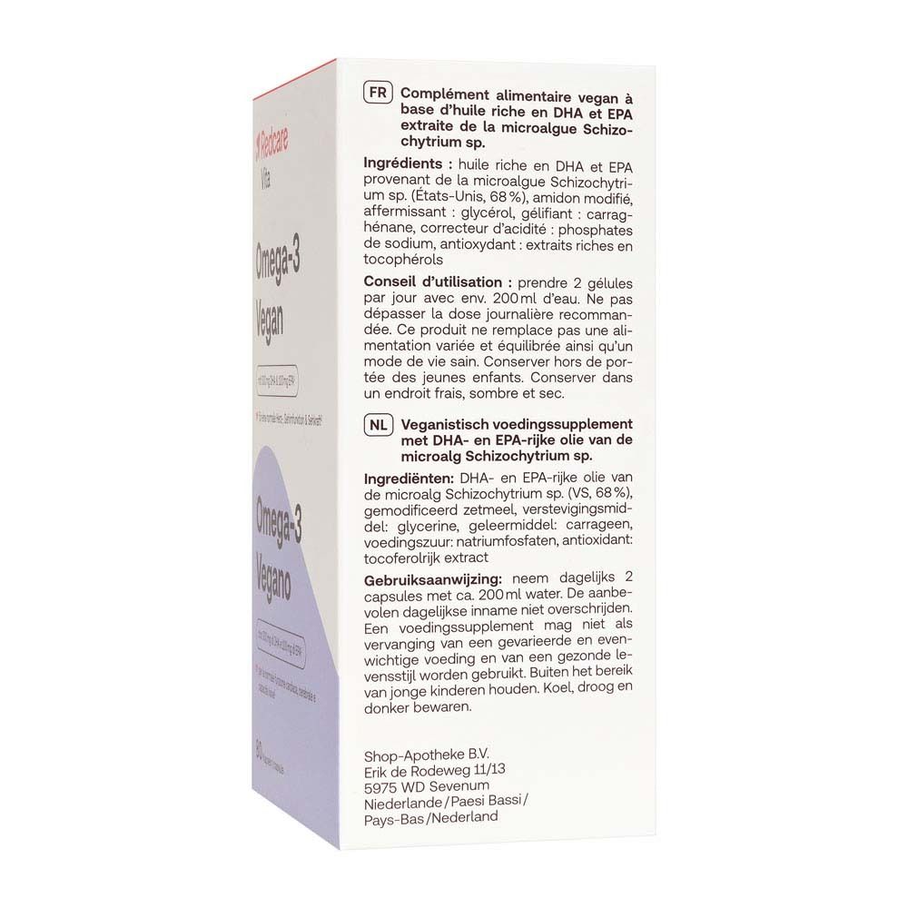 Dos de la boîte avec informations en allemand, italien, néerlandais et français.