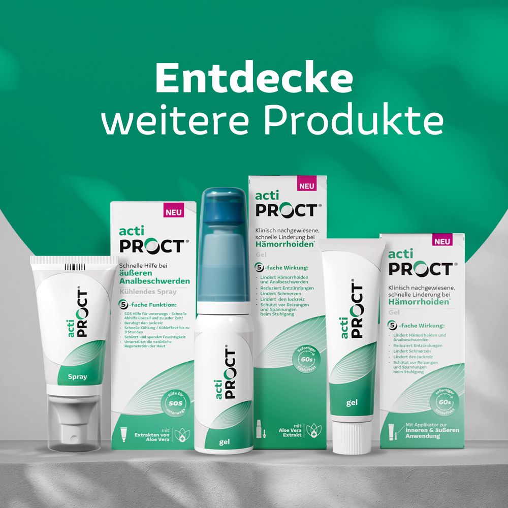 Découvrez d'autres produits : Spray rafraîchissant, gel et autres variantes pour soulager les inconforts anaux et les hémorroïdes.