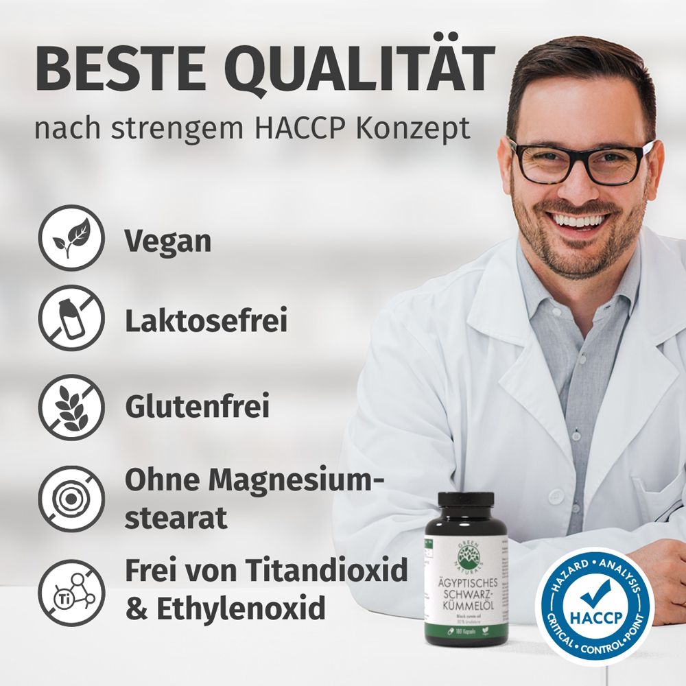 Meilleure qualité : Homme en blouse blanche, sceaux : Vegan, sans lactose, sans gluten, HACCP.
