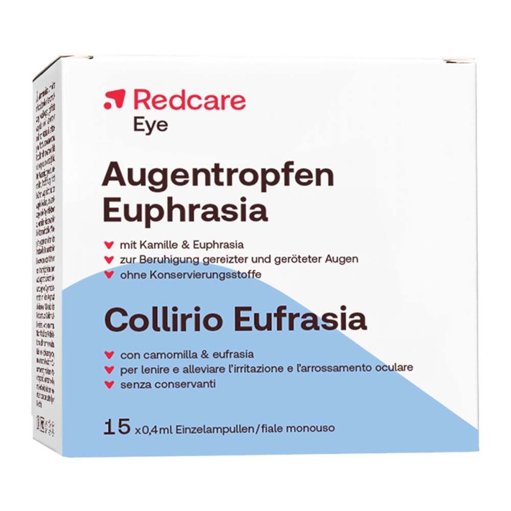 Boîte de Redcare Eye Augentropfen Euphrasia. Contient 15 ampoules unidoses.