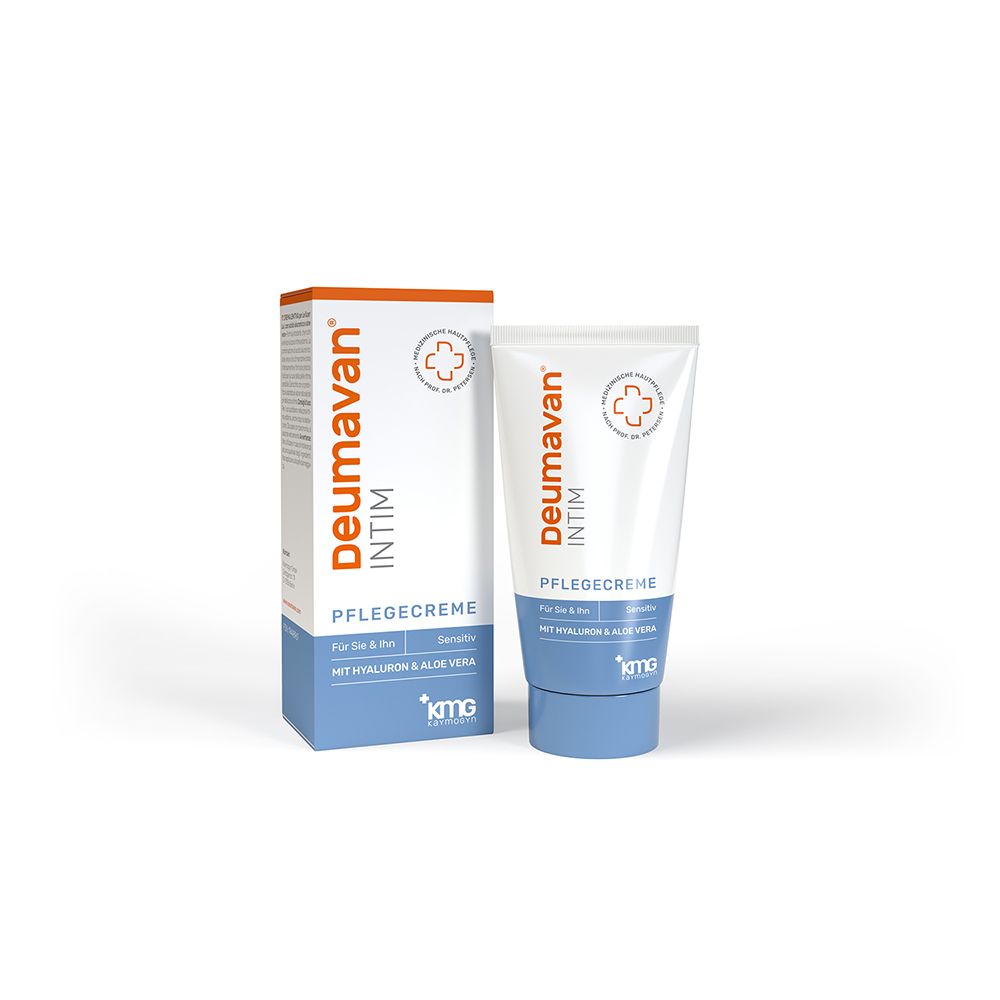 Crème de soin Deumavan Intim en tube et boîte. Avec hyaluron & aloe vera.