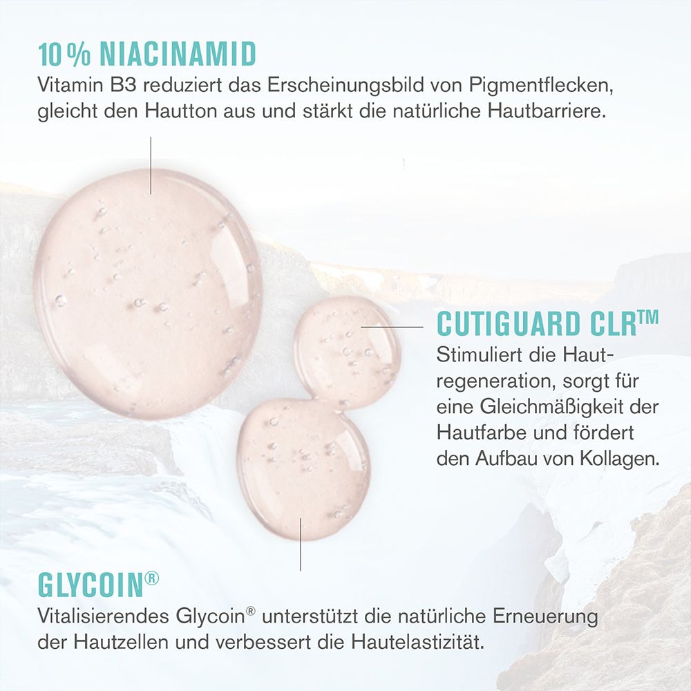 Gouttes de sérum Anti-Pigment skjur® avec Niacinamide, CutiGuard CLR™ et Glycoin.